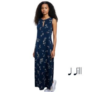 J Jill Blue Tan Red Floral Maxi Dress NWOT Size S